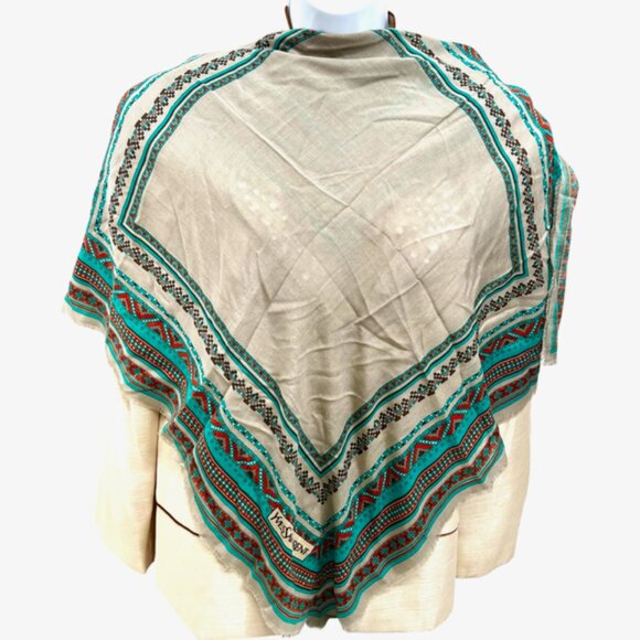 Vintage Yves Saint Laurent YSL scarf   cotton/ silk  31 Green gray red dott(25) - Picture 3 of 10